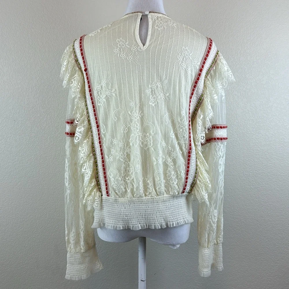 Anthropologie Blnk Tali Embroidered Lace Top Ivory Size Small
